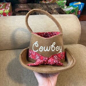 Cowboy hat basket with bandana